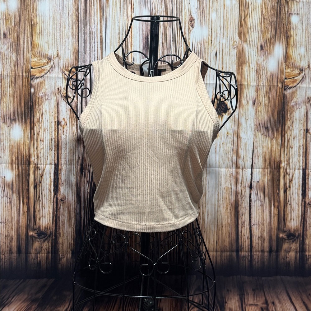 Beige Ribbed Crop Top